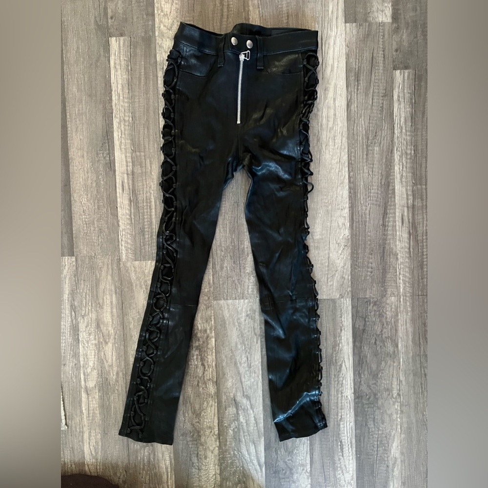 Rag and Bone genuine leather pants with cross cross detail